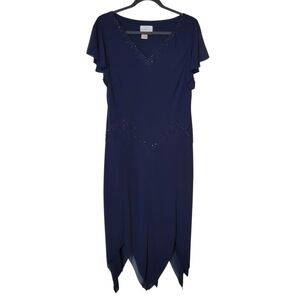 Adrianna Papell Midnight Blue Chiffon Beaded Gown Size 16